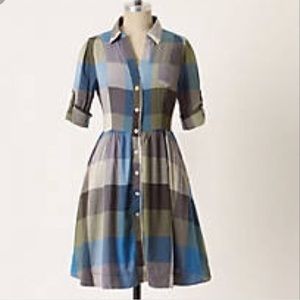 {Anthropologie} Reed Shirtdress Blue plaid